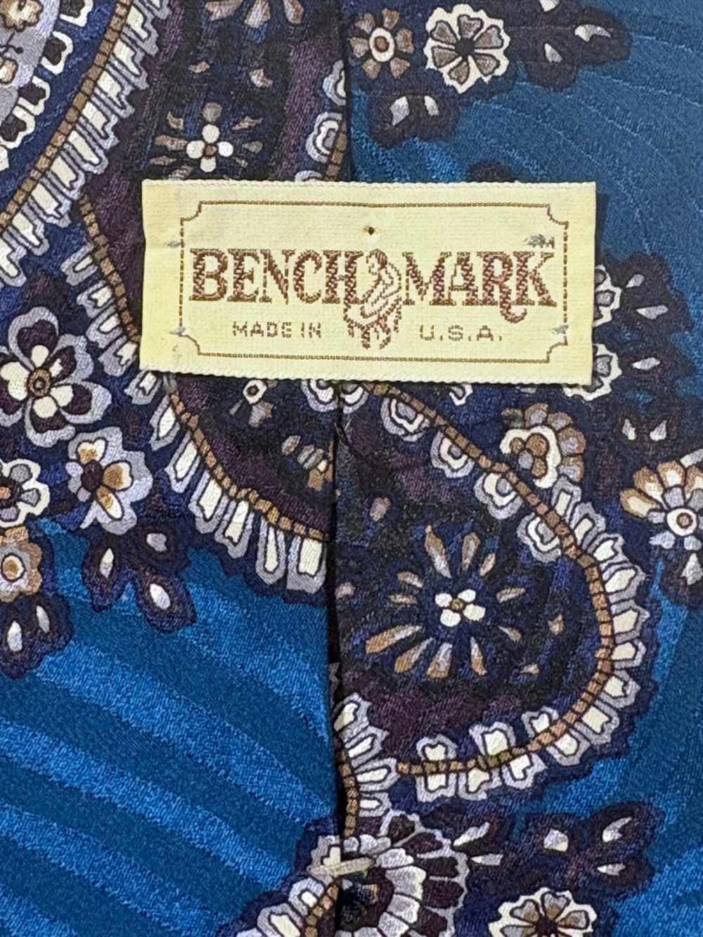 Vintage Benchmark 100% Silk Paisley Tie Blue Teal Boho Academic 3.75”